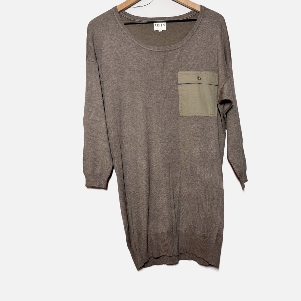 Reiss brown tunic sweater dress brown tan chest pocket S